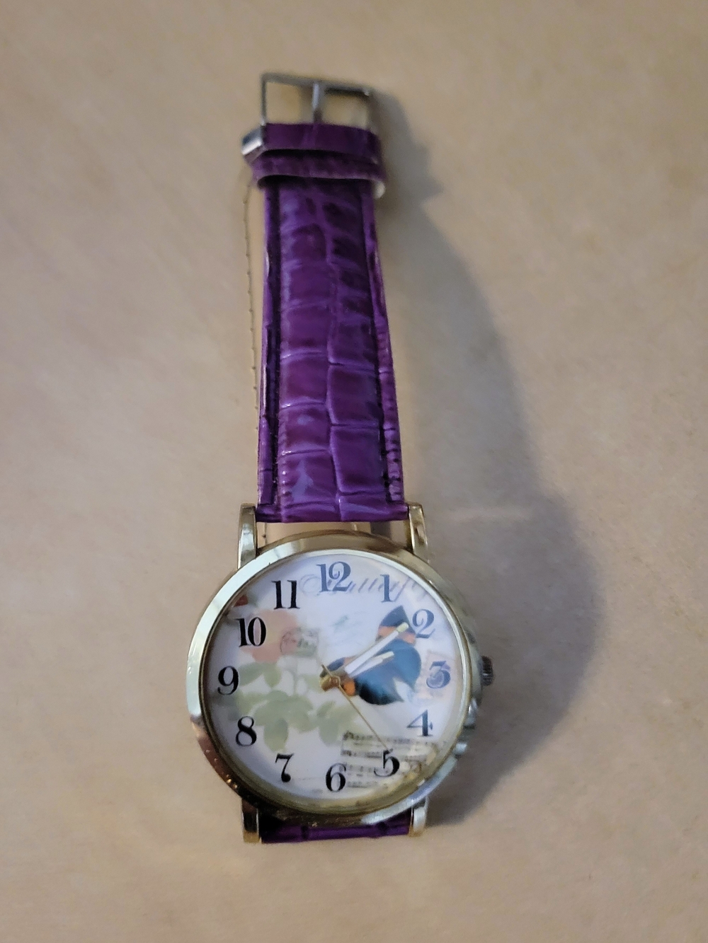 NWOT Purple Croc-Embossed Strap Watch with Bird Dial